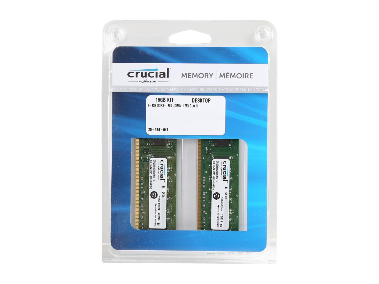 Crucial 16GB (2 x 8GB) 240-Pin DDR3 SDRAM DDR3L 1600 (PC3L 12800) Desktop Memory Model CT2K102464BD160B
