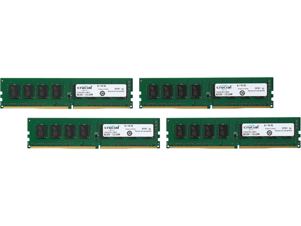 Crucial 32GB (4 x 8GB) 288-Pin DDR4 SDRAM DDR4 2133 (PC4 17000) Desktop Memory Model CT4K8G4DFS8213