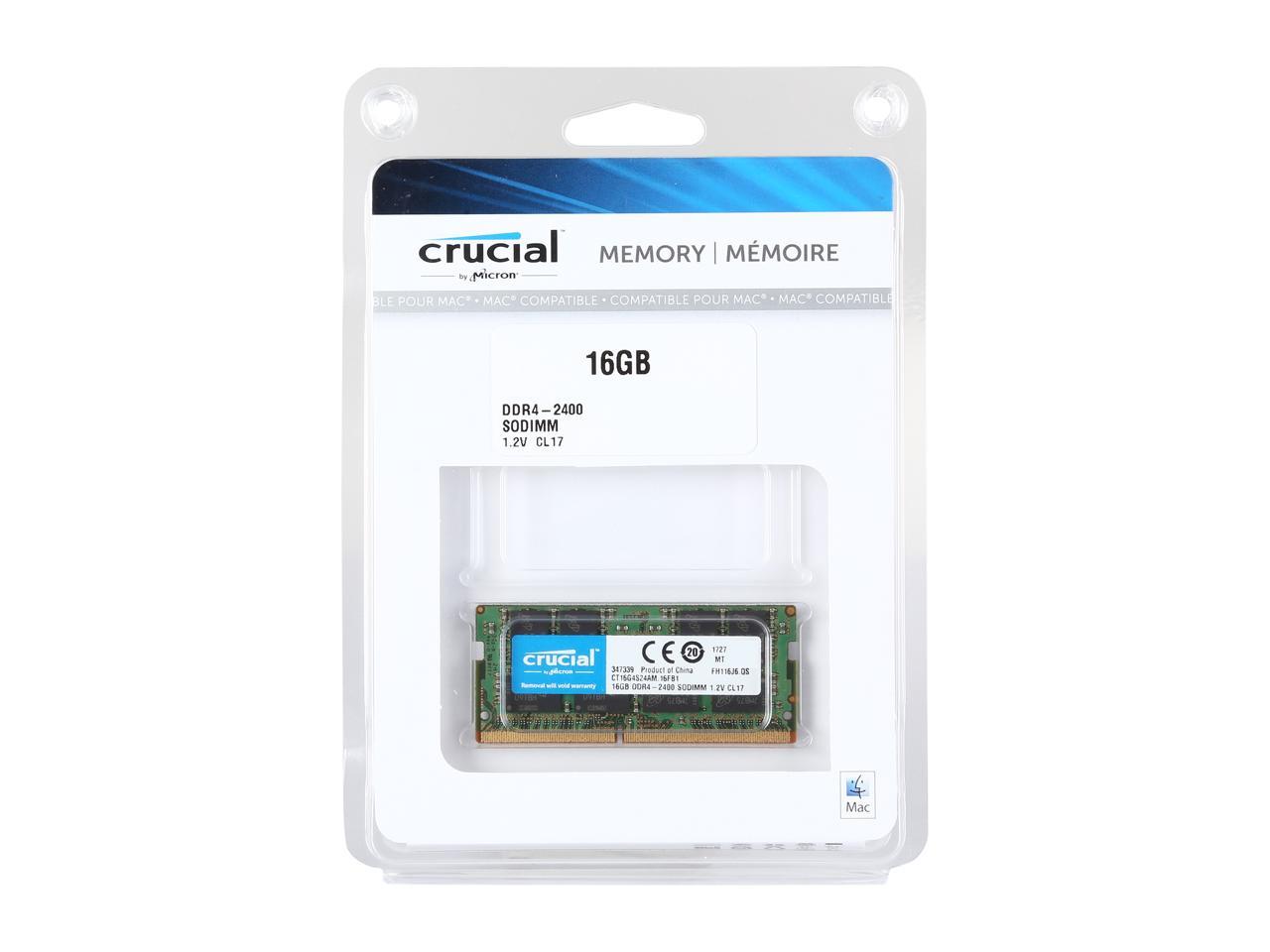 Crucial 16GB Single DDR4 2400 MT/s (PC4-19200) DR x8 SODIMM 260-Pin for Mac - CT16G4S24AM
