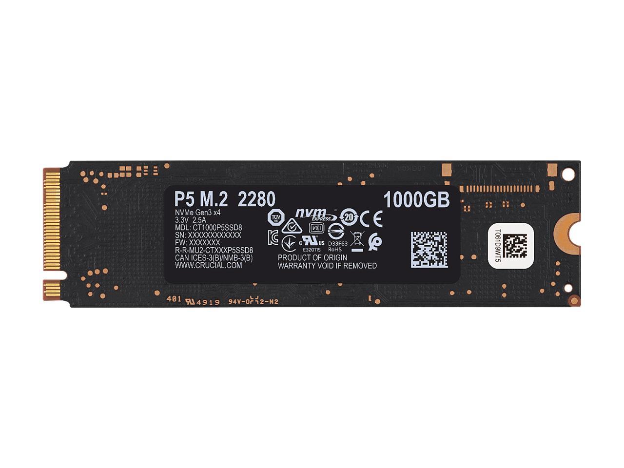 Crucial P5 1TB 3D NAND NVMe Internal SSD, up to 3400 MB/s - CT1000P5SSD8