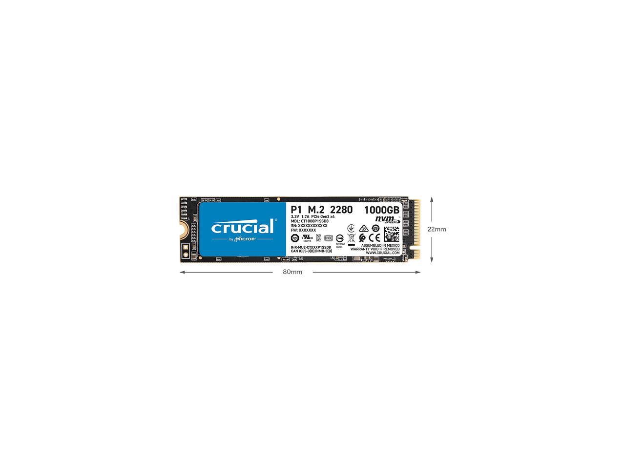 Crucial P1 2TB 3D NAND NVMe PCIe Internal SSD, up to 2000 MB/s - CT2000P1SSD8