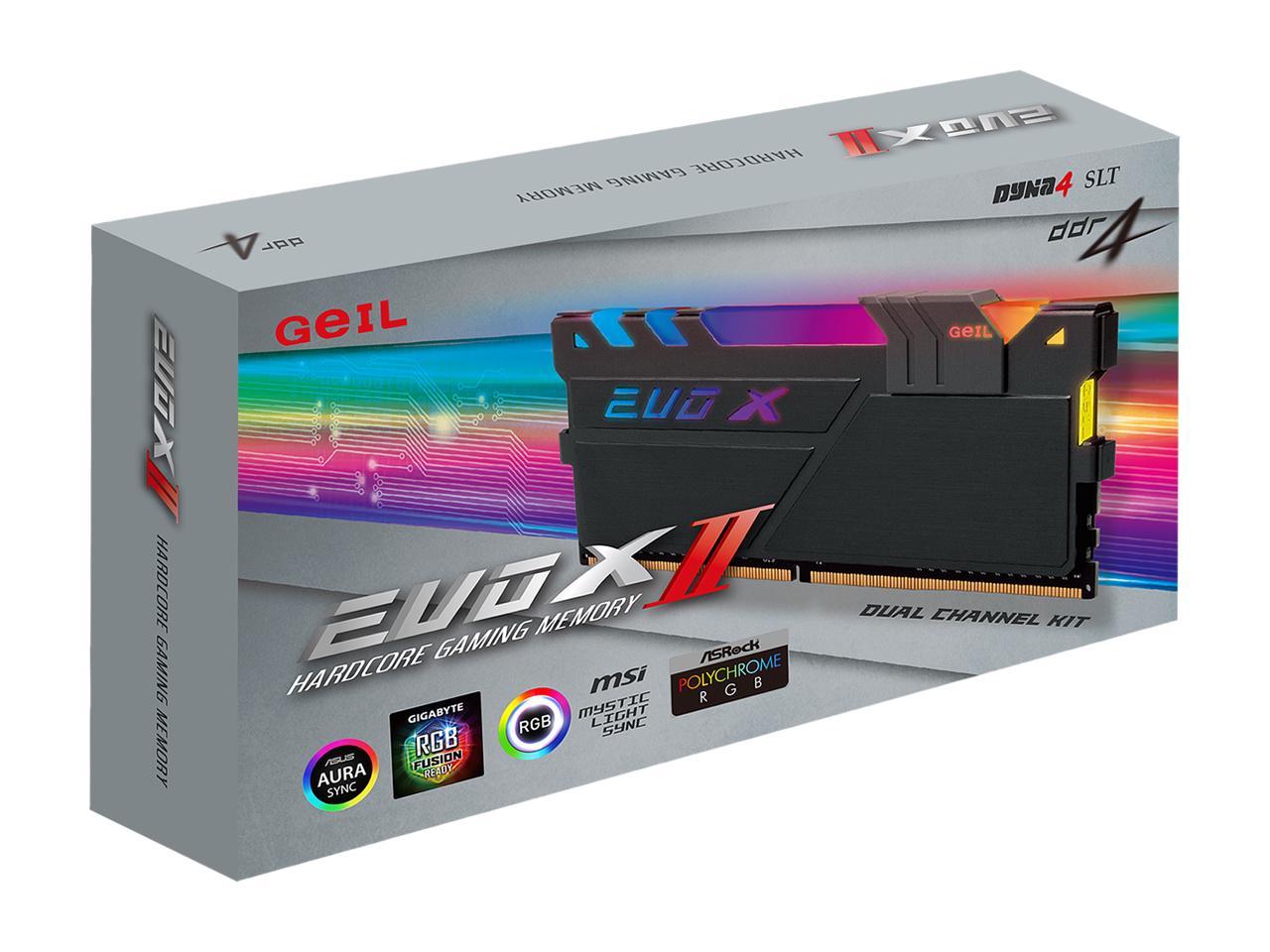 GeIL EVO X II 16GB (2 x 8GB) 288-Pin DDR4 SDRAM DDR4 3600 (PC4 28800) Intel XMP 2.0 Desktop Memory Model GEXSB416GB3600C18ADC