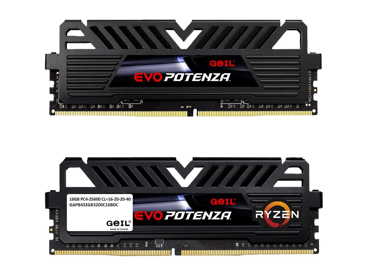 GeIL EVO POTENZA AMD 32GB (2 x 16GB) 288-Pin DDR4 SDRAM DDR4 3200 (PC4 25600) Intel XMP 2.0 Desktop Memory Model GAPB432GB3200C16BDC