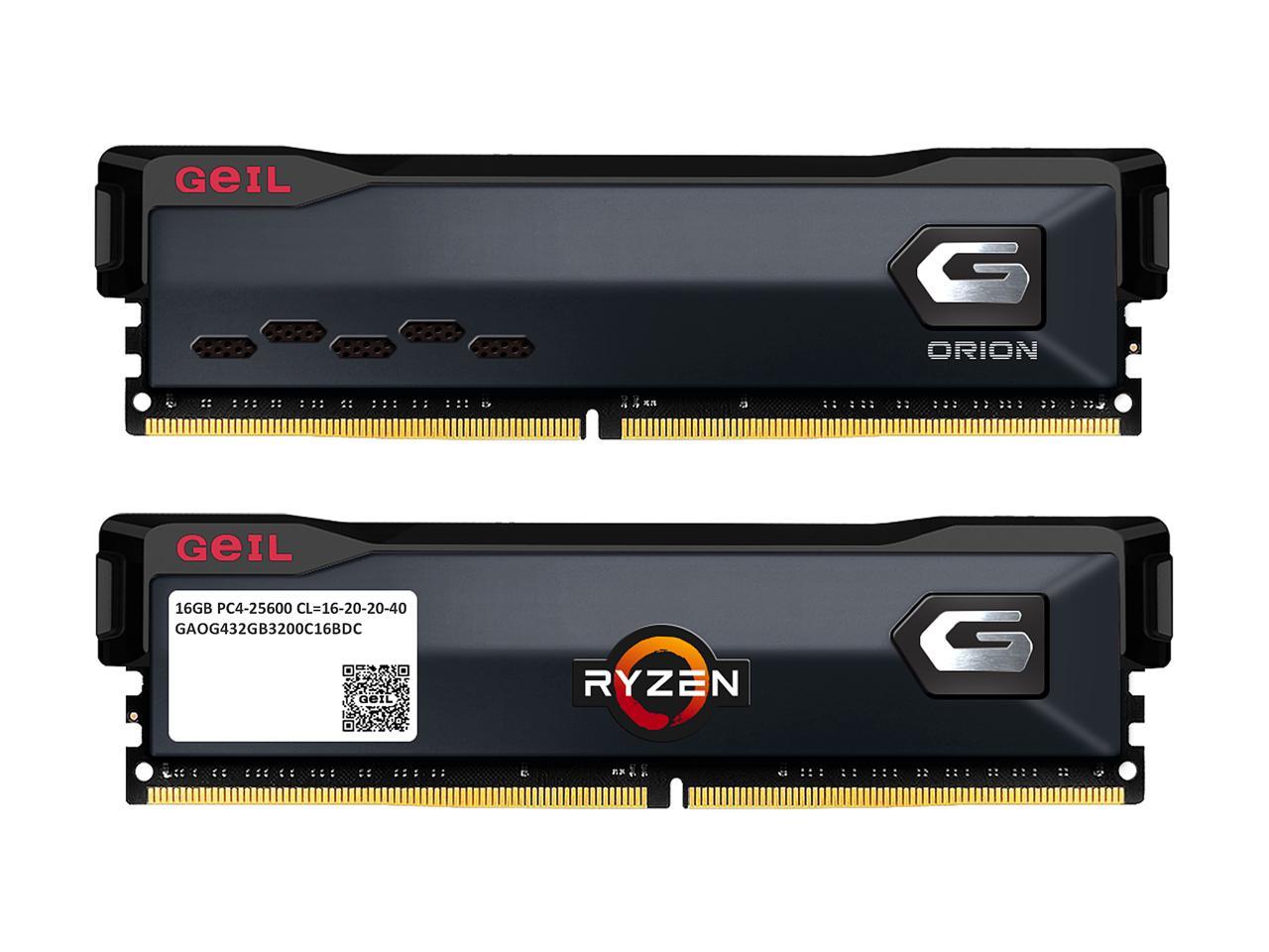 GeIL ORION AMD Edition 32GB (2 x 16GB) 288-Pin DDR4 SDRAM DDR4 3200 (PC4 25600) Intel XMP 2.0 Desktop Memory Model GAOG432GB3200C16BDC
