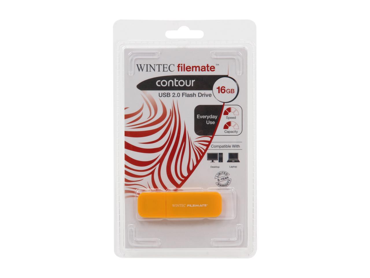 Wintec FileMate Contour 16GB USB 2.0 Flash Drive (Tangerine) Model 3FMSP03U2YL-16G-R