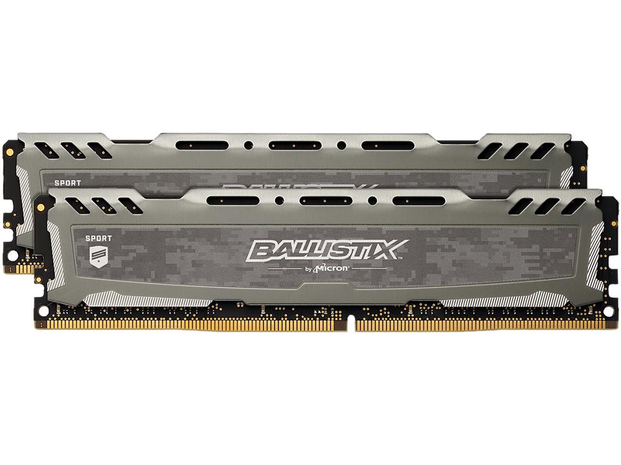 Ballistix Sport LT 16GB Kit (8GBx2) DDR4 2400 MT/s (PC4-19200) SR x8 DIMM 288-Pin - BLS2K8G4D240FSBK (Gray)