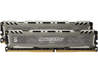 Ballistix Sport LT 16GB Kit (8GBx2) DDR4 2400 MT/s (PC4-19200) SR x8 DIMM 288-Pin - BLS2K8G4D240FSBK (Gray)