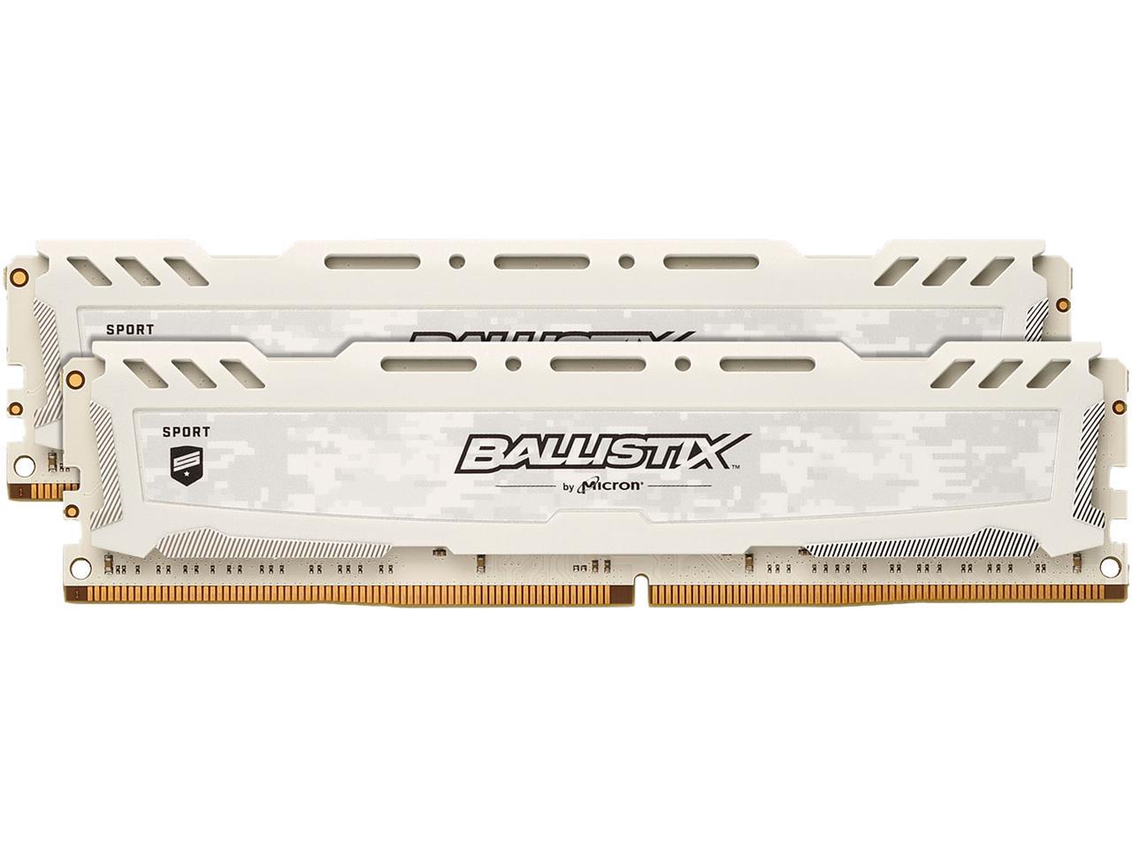 Ballistix Sport LT 32GB Kit (16GBx2) DDR4 2666 MT/s (PC4-21300) DR x8 DIMM 288-Pin - BLS2K16G4D26BFSC (White)