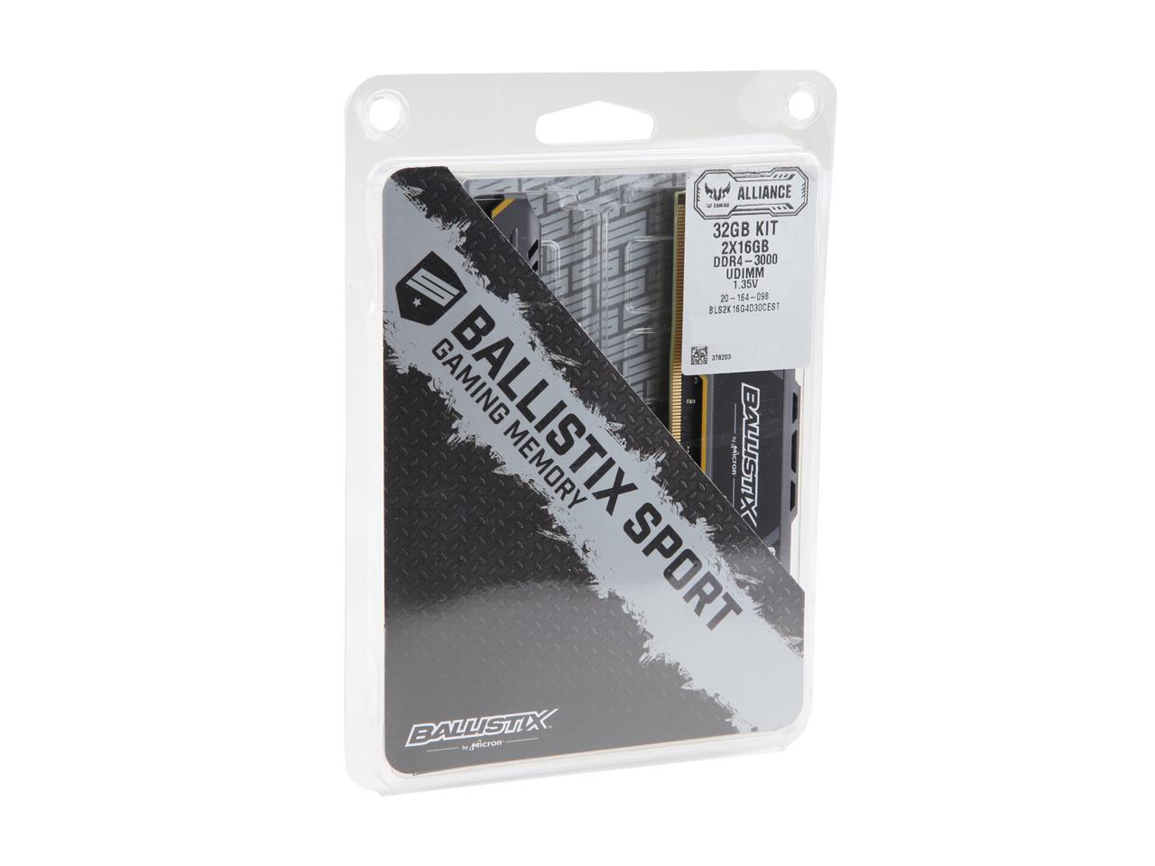 Crucial Ballistix Sport AT 3000 MHz DDR4 DRAM Desktop Gaming Memory Kit 32GB (16GBx2) CL17 BLS2K16G4D30CEST