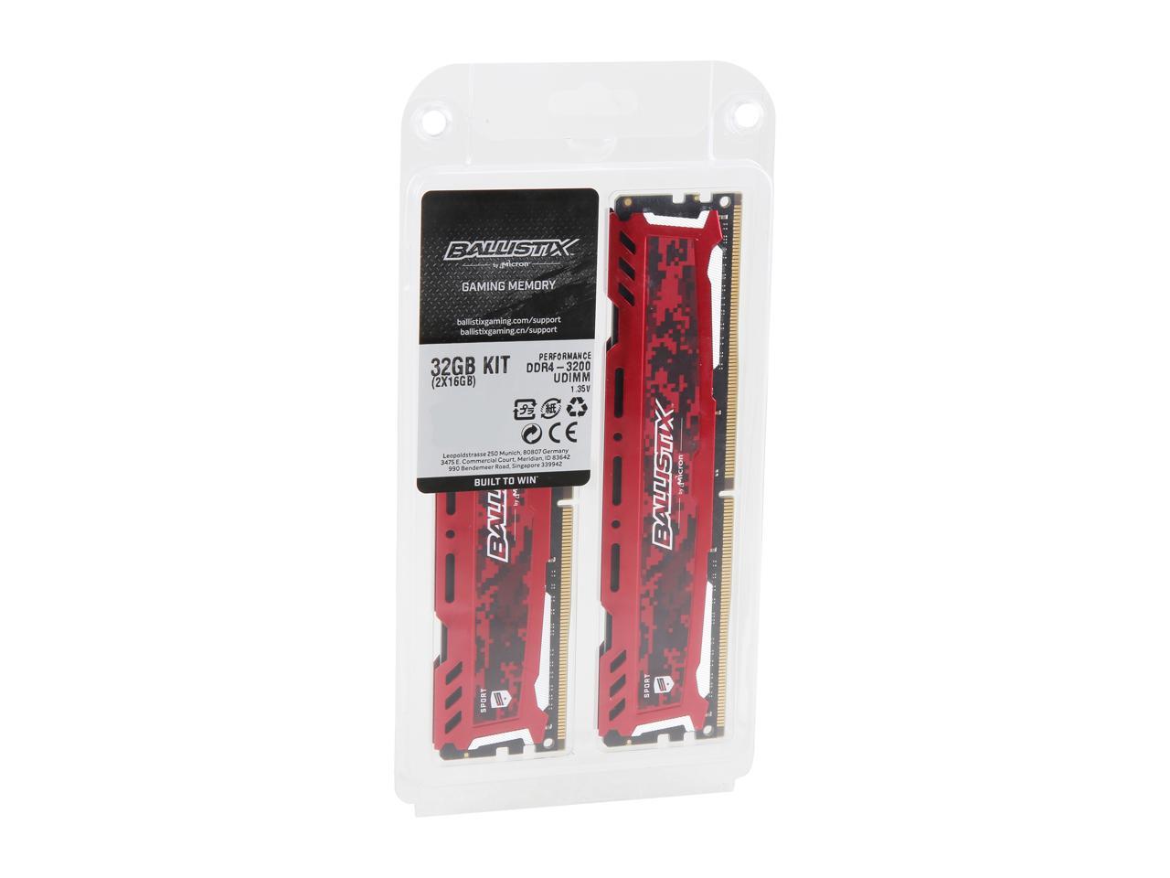 Ballistix Sport LT 32GB (2 x 16GB) 288-Pin DDR4 SDRAM DDR4 3200 (PC4 25600) Desktop Memory Model BLS2K16G4D32AESE