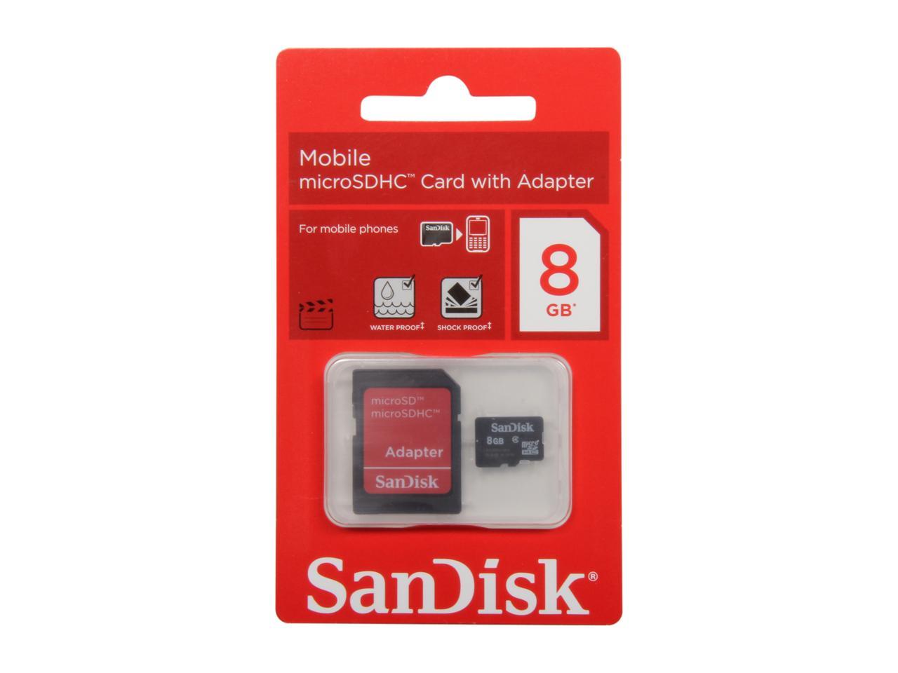 SanDisk 8GB microSDHC Flash Card w/ Adapter Model SDSDQM-008G-B35A