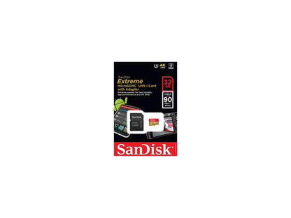 SanDisk 32GB Extreme microSDHC UHS-I/U3 Class 10 Memory Card with Adapter, Speed Up to 90MB/s (SDSQXVF-032G-GN6MA)