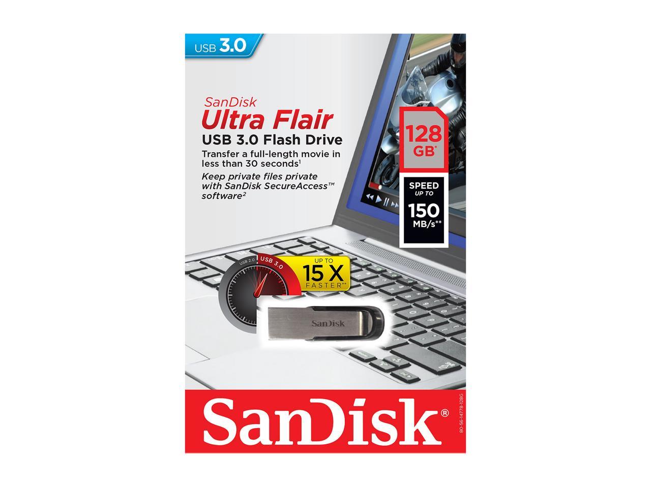 SanDisk 128GB Ultra Flair CZ73 USB 3.0 Flash Drive, Speed Up to 150MB/s (SDCZ73-128G-G46)