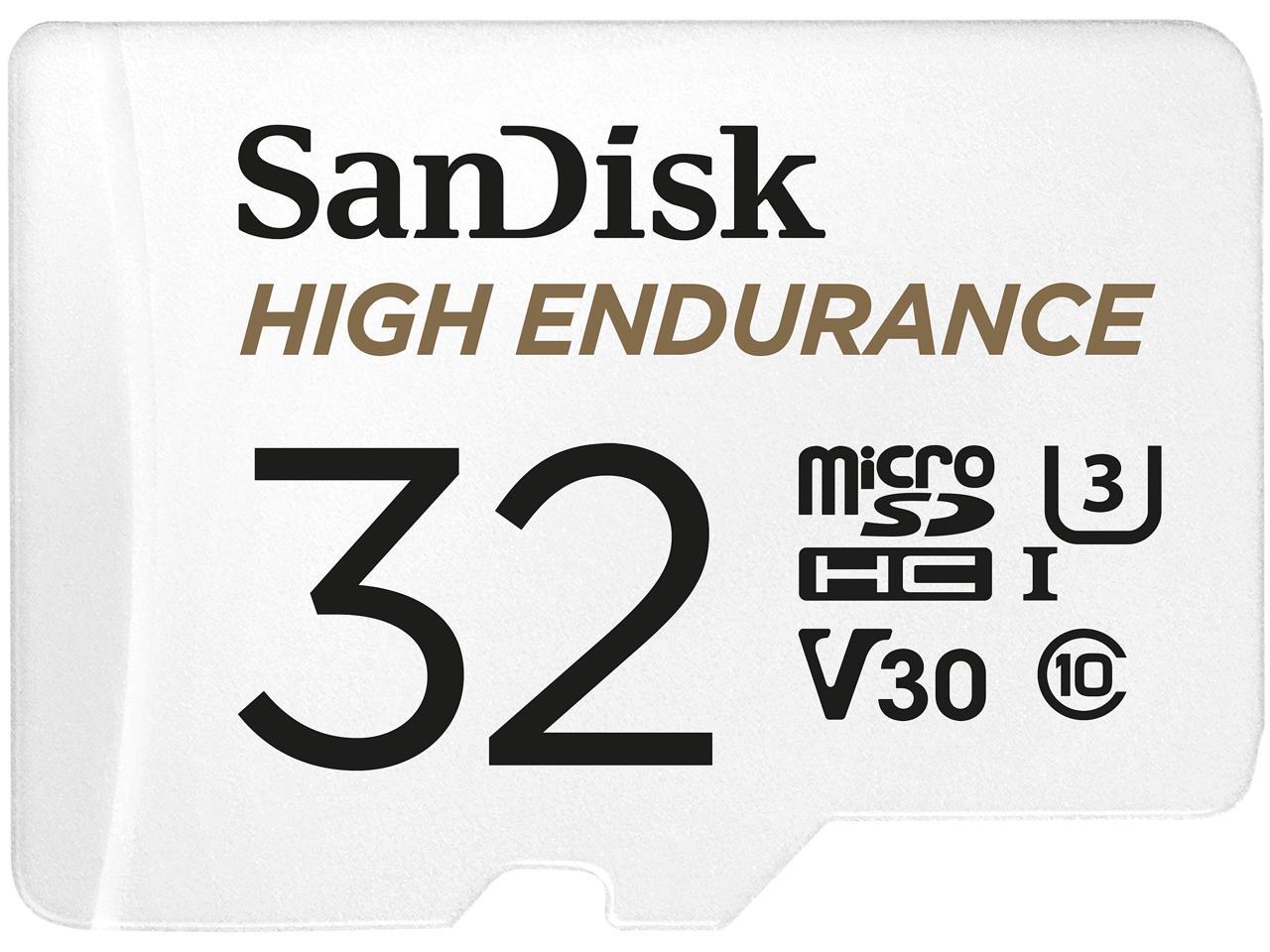 SanDisk 32GB High Endurance microSDHC C10, U3, V30, 4k UHD Memory Card with Adapter (SDSQQNR-032G-GN6IA)