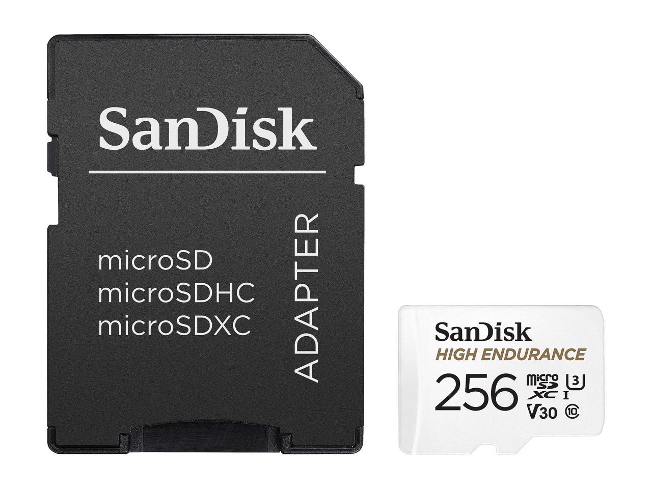 SanDisk 256GB High Endurance microSDXC C10, U3, V30, 4k UHD Memory Card with Adapter (SDSQQNR-256G-GN6IA)