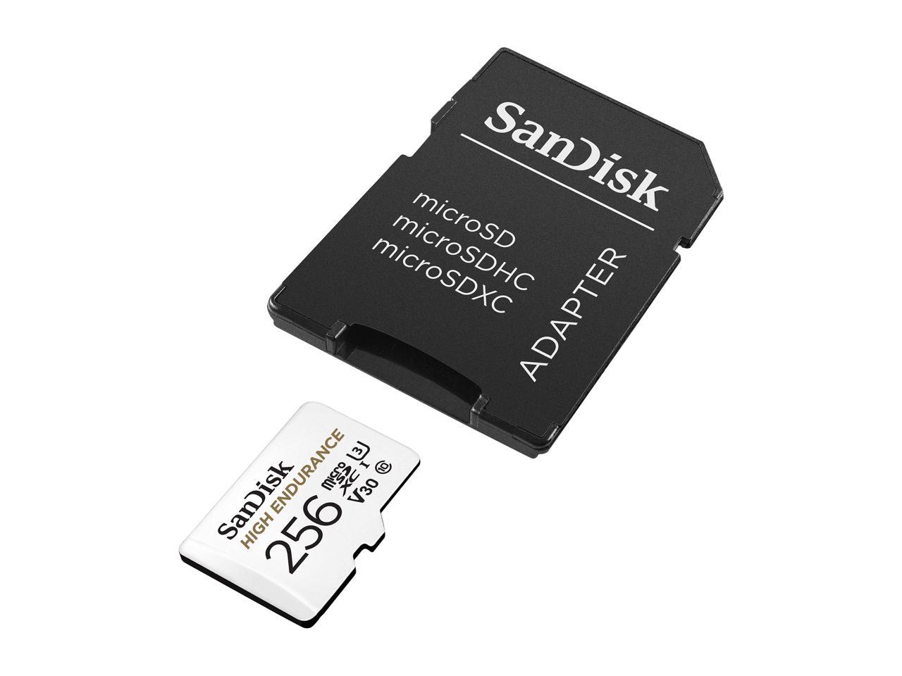 SanDisk 256GB High Endurance microSDXC C10, U3, V30, 4k UHD Memory Card with Adapter (SDSQQNR-256G-GN6IA)