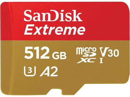 SanDisk 512GB Extreme microSDXC UHS-I/U3 A2 Memory Card with Adapter, Speed Up to 160MB/s (SDSQXA1-512G-GN6MA)