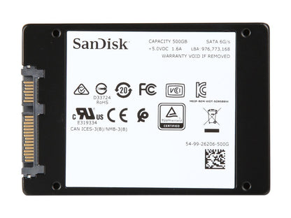 SanDisk Ultra 3D 2.5" 500GB SATA III 3D NAND Internal Solid State Drive (SSD) SDSSDH3-500G-G25