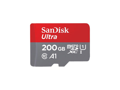 SanDisk 200GB Ultra microSDXC A1 UHS-I/U1 Class 10 Memory Card with Adapter, Speed Up to 100MB/s (SDSQUAR-200G-GN6MA)