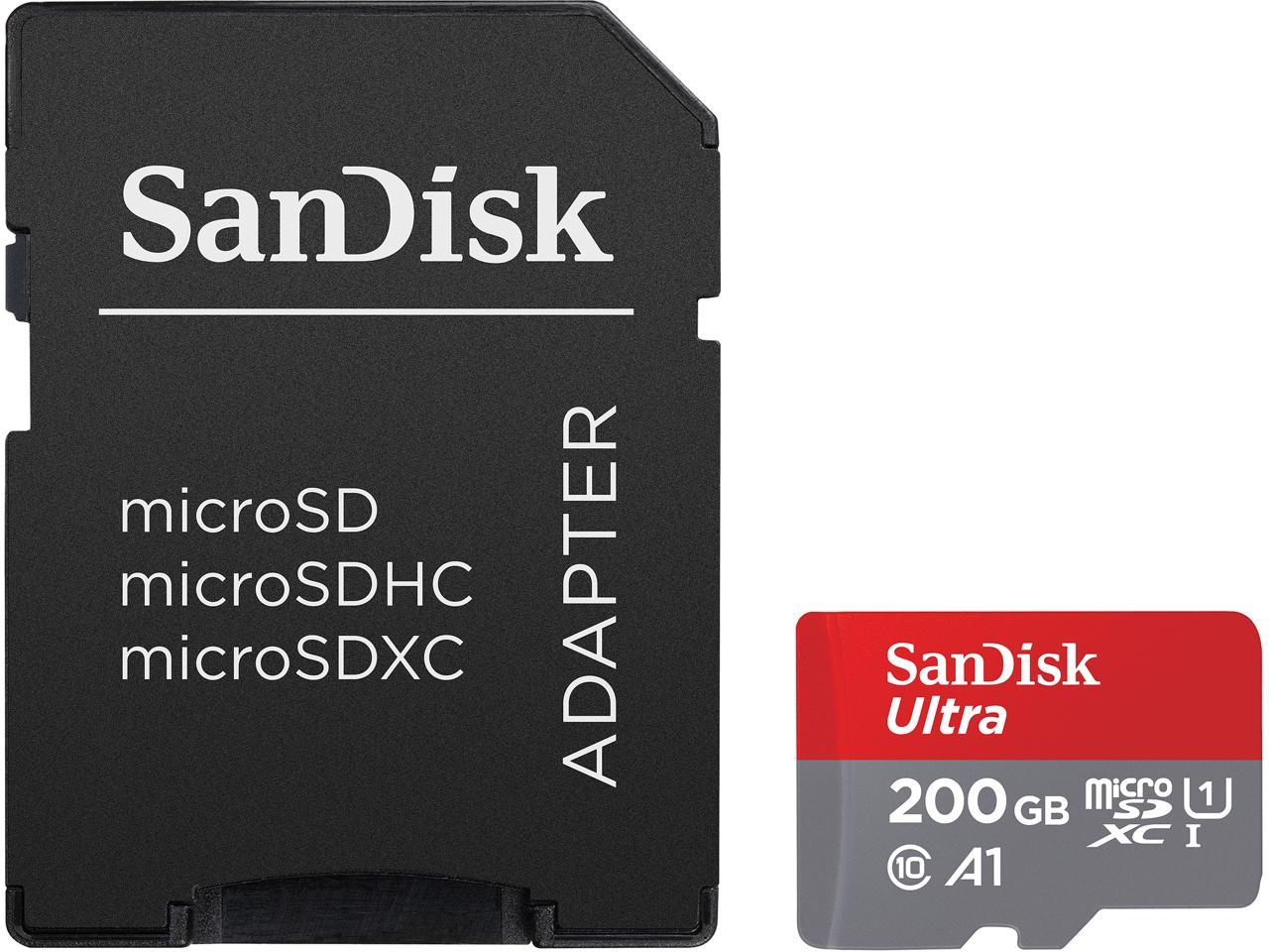 SanDisk 200GB Ultra microSDXC A1 UHS-I/U1 Class 10 Memory Card with Adapter, Speed Up to 100MB/s (SDSQUAR-200G-GN6MA)