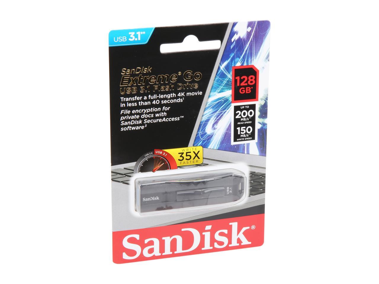 SanDisk 128GB Extreme Go USB 3.1 Flash Drive, Speed Up to 200MB/s (SDCZ800-128G-G46)
