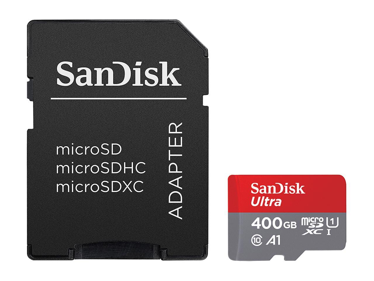 SanDisk 400GB Ultra microSDXC A1 UHS-I/U1 Class 10 Memory Card with Adapter, Speed Up to 100MB/s (SDSQUAR-400G-GN6MA)