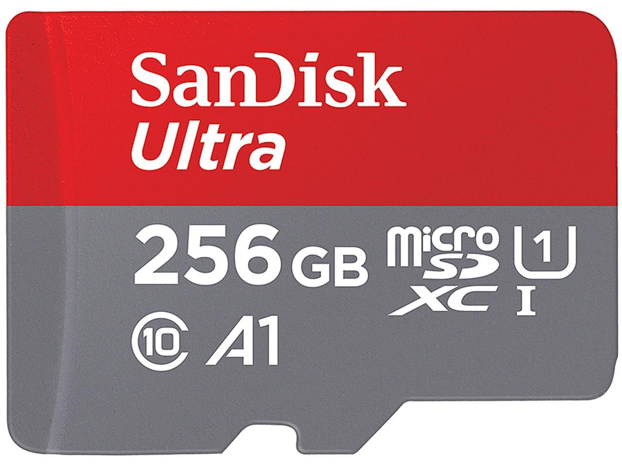 SanDisk 256GB Ultra microSDXC A1 UHS-I/U1 Class 10 Memory Card with Adapter, Speed Up to 100MB/s (SDSQUAR-256G-GN6MA)