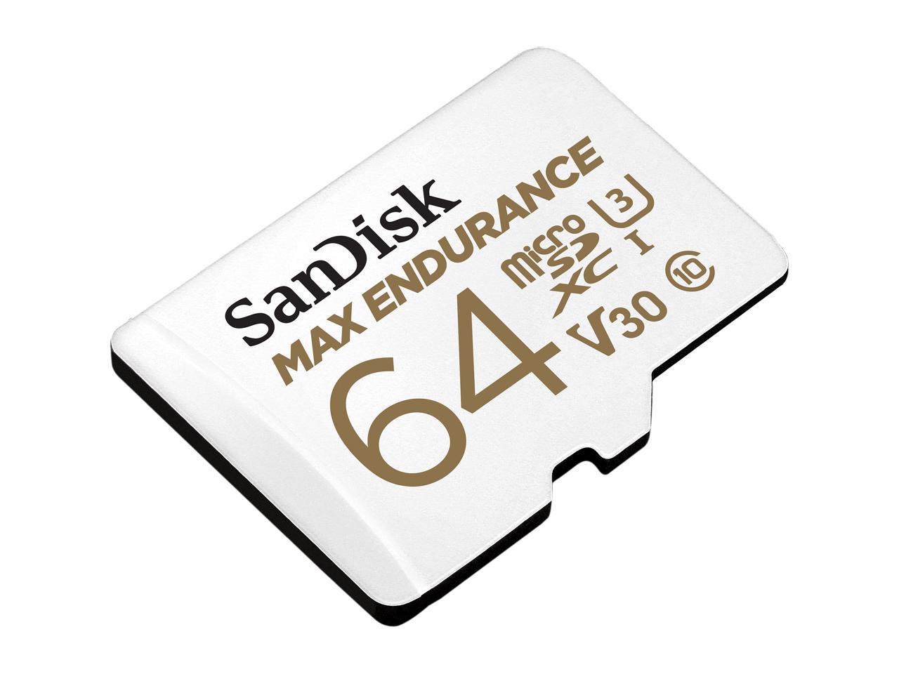 SanDisk 64GB MAX ENDURANCE microSDXC, U3, V30, Memory Card with Adapter for Home Security Cameras and Dash Cams, Speed up to 100MB/s (SDSQQVR-064G-GN6IA)