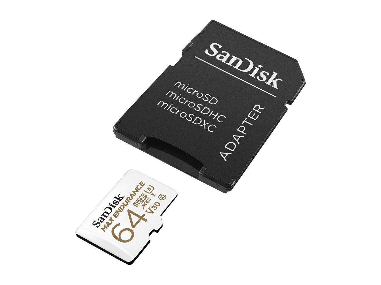 SanDisk 64GB MAX ENDURANCE microSDXC, U3, V30, Memory Card with Adapter for Home Security Cameras and Dash Cams, Speed up to 100MB/s (SDSQQVR-064G-GN6IA)
