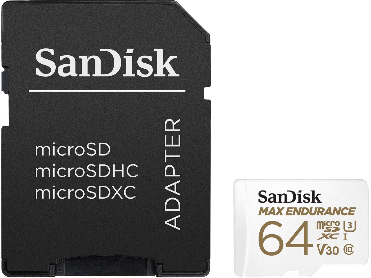SanDisk 64GB MAX ENDURANCE microSDXC, U3, V30, Memory Card with Adapter for Home Security Cameras and Dash Cams, Speed up to 100MB/s (SDSQQVR-064G-GN6IA)