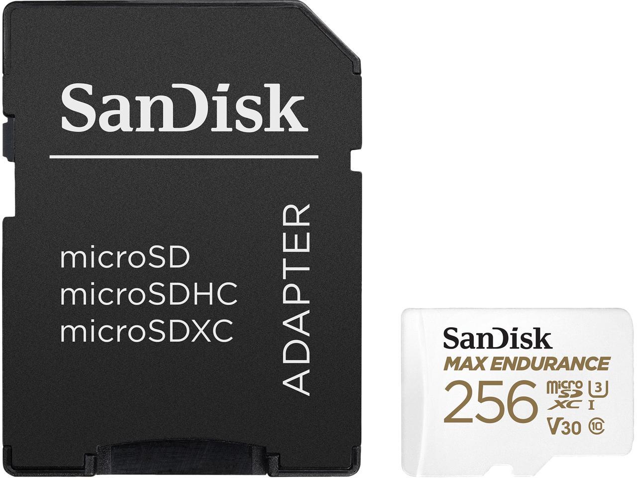 SanDisk 256GB MAX ENDURANCE microSDXC, U3, V30, Memory Card with Adapter for Home Security Cameras and Dash Cams, Speed up to 100MB/s (SDSQQVR-256G-GN6IA)
