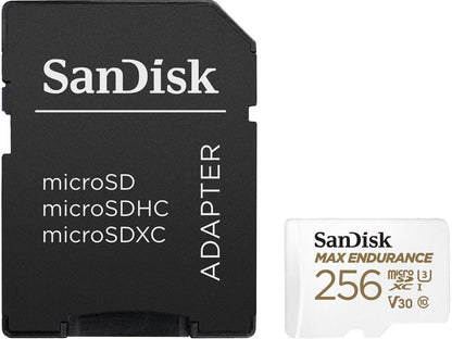 SanDisk 256GB MAX ENDURANCE microSDXC, U3, V30, Memory Card with Adapter for Home Security Cameras and Dash Cams, Speed up to 100MB/s (SDSQQVR-256G-GN6IA)