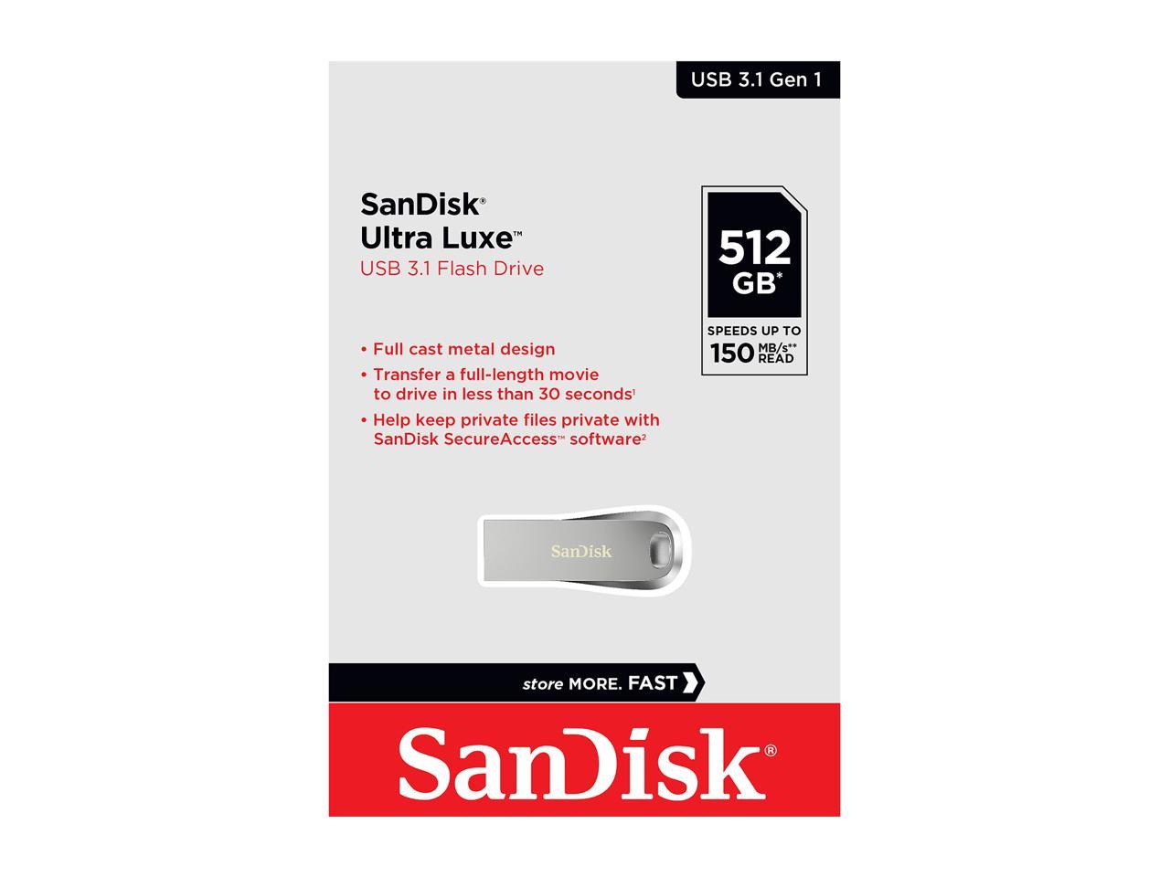 SanDisk 512GB Ultra Luxe USB 3.1 Flash Drive, Speed Up to 150MB/s (SDCZ74-512G-G46)