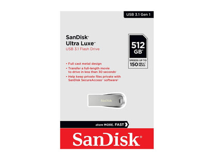 SanDisk 512GB Ultra Luxe USB 3.1 Flash Drive, Speed Up to 150MB/s (SDCZ74-512G-G46)