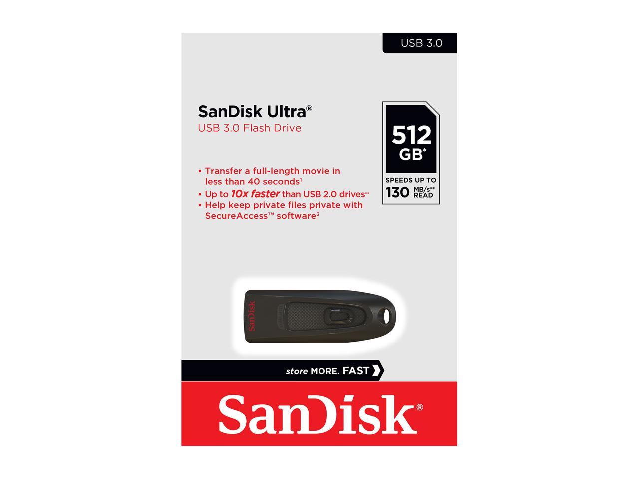 SanDisk 512GB Ultra CZ48 USB 3.0 Flash Drive, Speed Up to 100MB/s (SDCZ48-512G-G46)