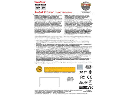 SanDisk 64GB Extreme SDXC UHS-I/U3 Class 10 V30 Memory Card, Speed Up to 150MB/s (SDSDXV6-064G-GNCIN)