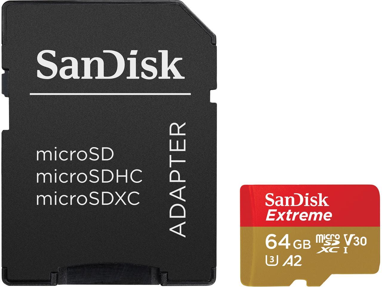 SanDisk 64GB Extreme microSDXC UHS-I/U3 A2 Memory Card with Adapter, Speed Up to 160MB/s (SDSQXA2-064G-GN6MA)