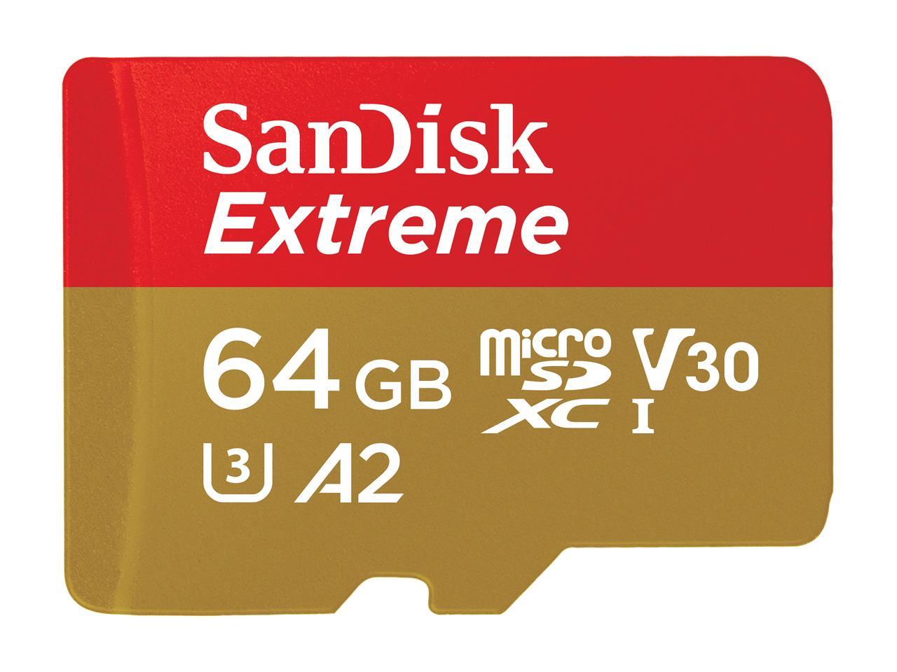SanDisk 64GB Extreme microSDXC UHS-I/U3 A2 Memory Card with Adapter, Speed Up to 160MB/s (SDSQXA2-064G-GN6MA)