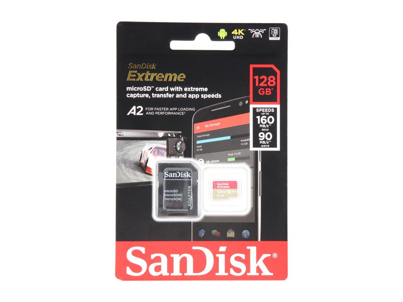 SanDisk 128GB Extreme microSDXC UHS-I/U3 A2 Memory Card with Adapter, Speed Up to 160MB/s (SDSQXA1-128G-GN6MA)