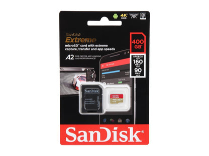 SanDisk 400GB Extreme microSDXC UHS-I/U3 A2 Memory Card with Adapter, Speed Up to 160MB/s (SDSQXA1-400G-GN6MA)