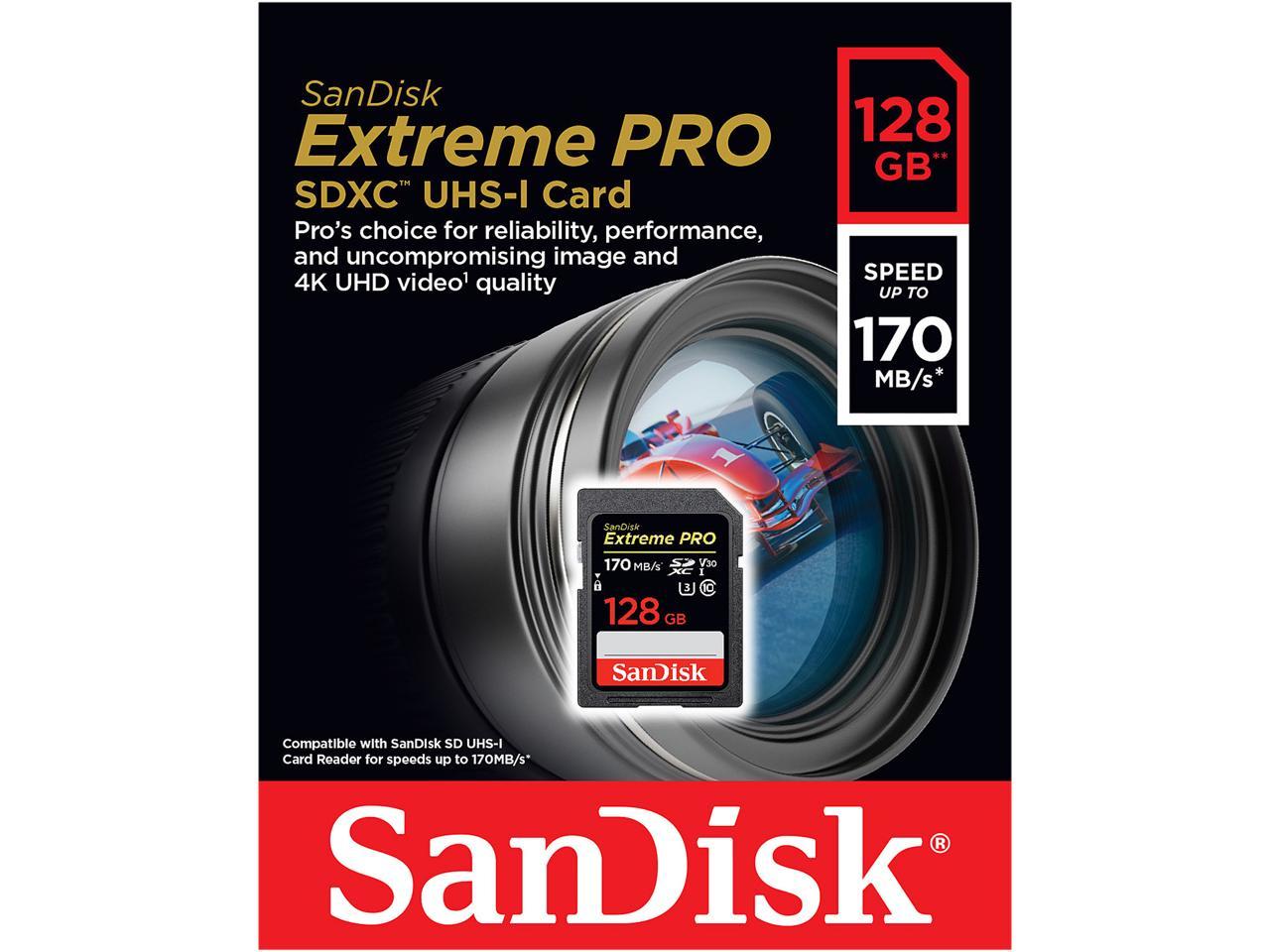 SanDisk 128GB Extreme Pro SDXC UHS-I/U3 V30 Class 10 Memory Card, Speed Up to 170MB/s (SDSDXXY-128G-GN4IN)