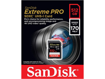 SanDisk Extreme Pro 512GB SDXC UHS-I/U3 V30 Memory Card, Speed Up to 170MB/s (SDSDXXY-512G-GN4IN)