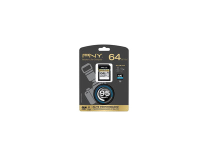 PNY 64GB Elite Performance SDXC UHS-I/U3 Class 10 Memory Card, Speed Up to 95MB/s (P-SDX64U395-GE)