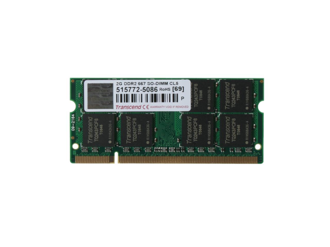 Transcend 2GB 200-Pin DDR2 SO-DIMM DDR2 667 (PC2 5300) Laptop Memory Model JM667QSU-2G