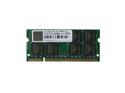 Transcend 2GB 200-Pin DDR2 SO-DIMM DDR2 667 (PC2 5300) Laptop Memory Model JM667QSU-2G