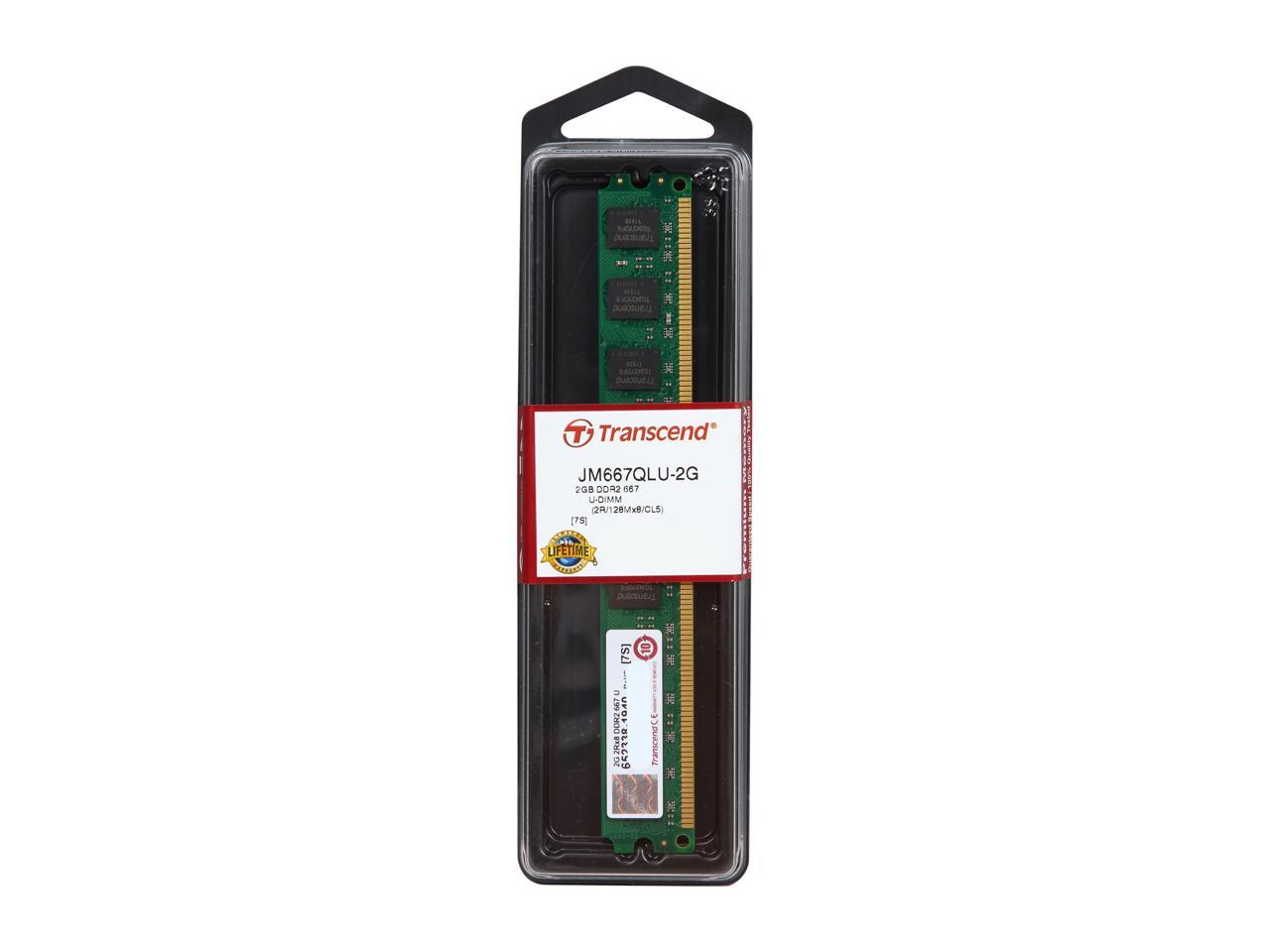 Transcend 2GB 240-Pin DDR2 SDRAM DDR2 667 (PC2 5300) Desktop Memory Model JM667QLU-2G