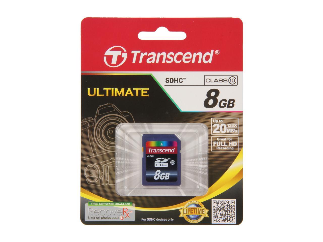 Transcend 8GB Secure Digital High-Capacity (SDHC) Flash Card Model TS8GSDHC10