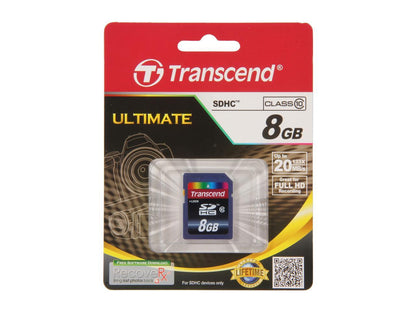 Transcend 8GB Secure Digital High-Capacity (SDHC) Flash Card Model TS8GSDHC10