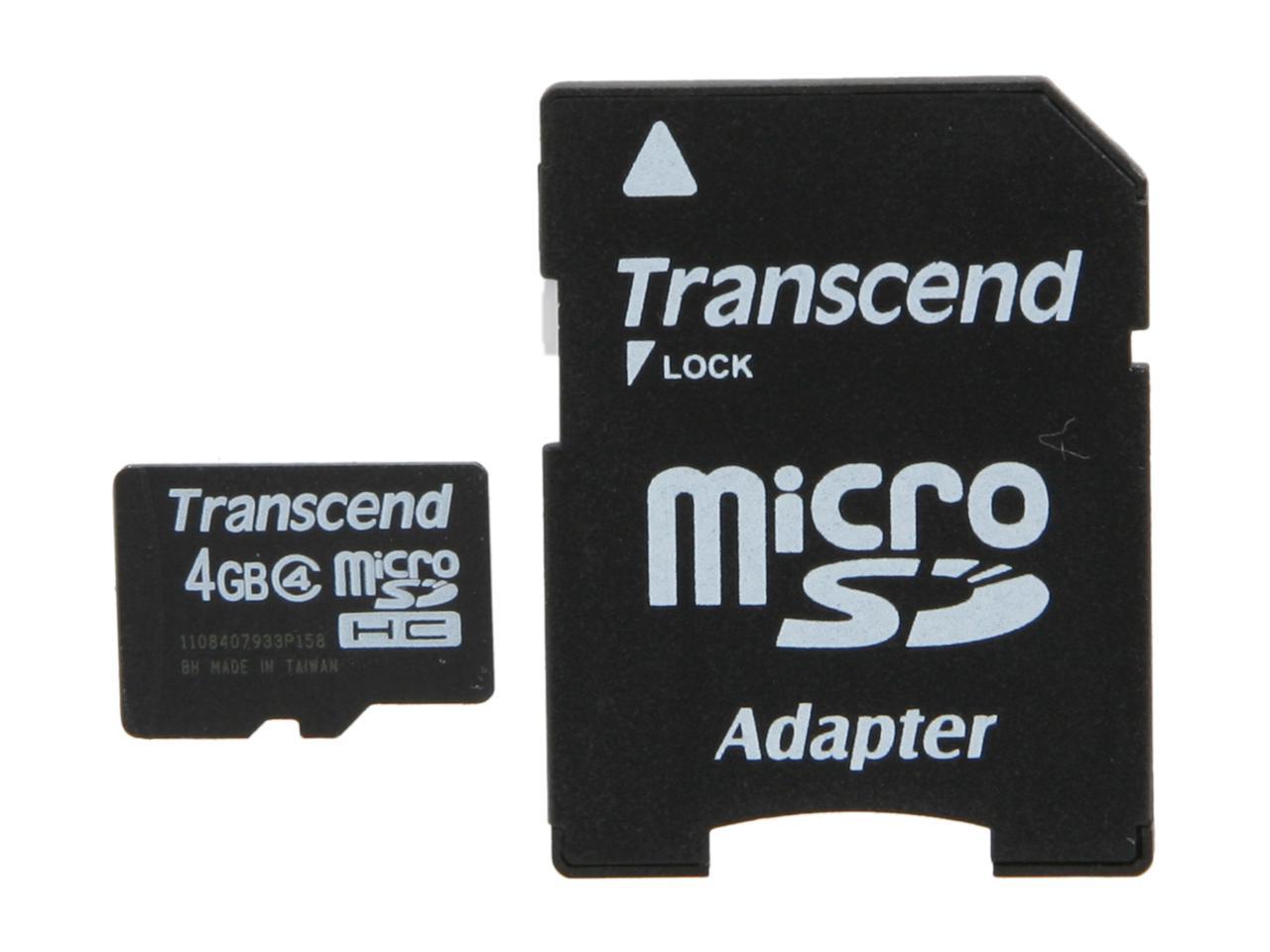 Transcend 4GB microSDHC Flash Card with Adapter Model TS4GUSDHC4