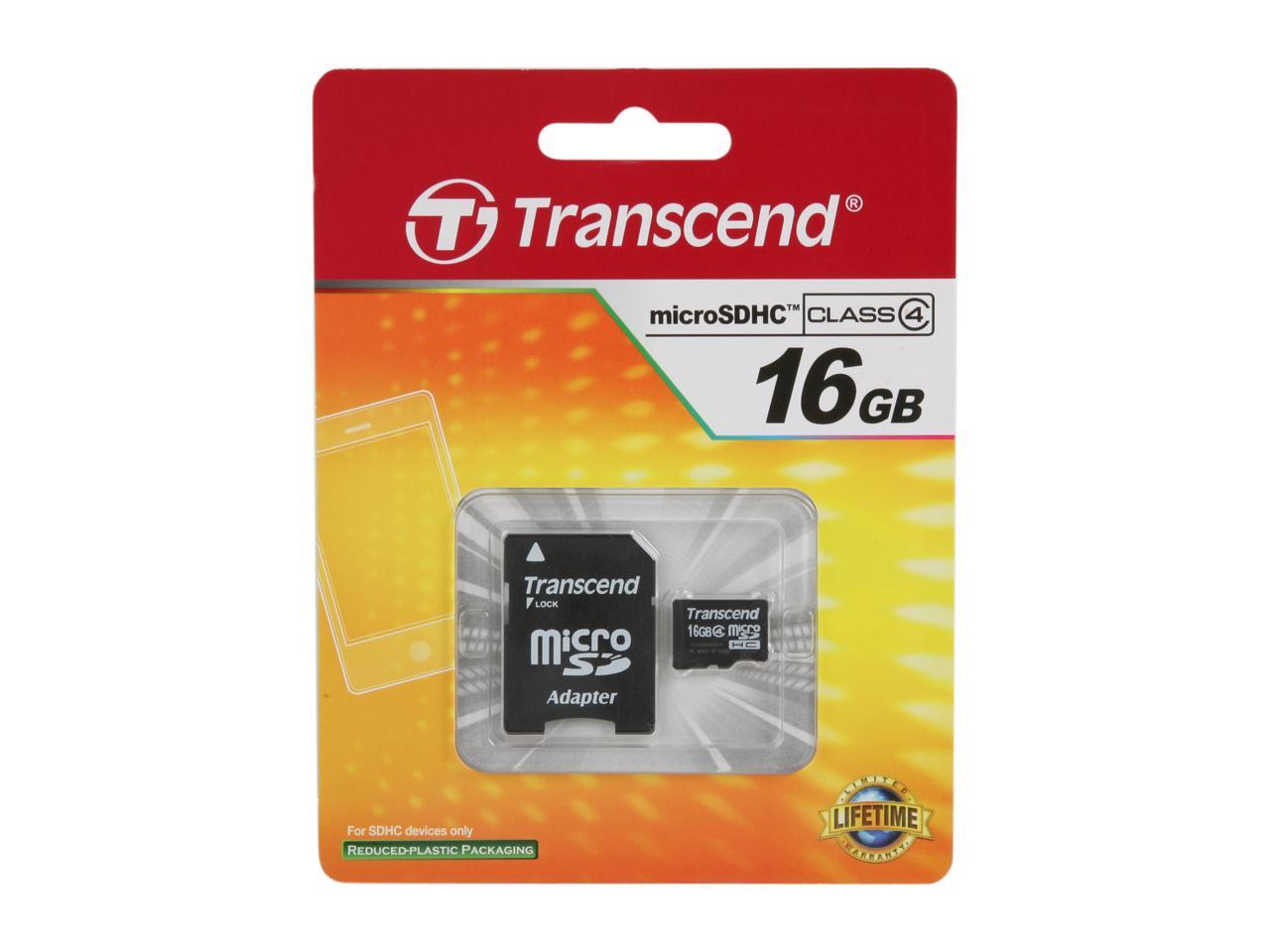 Transcend 16GB microSDHC Flash Card with Adapter Model TS16GUSDHC4